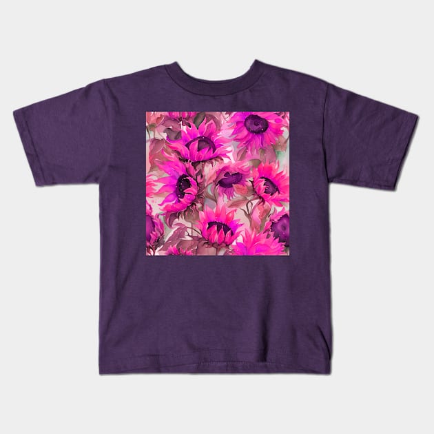 Pink Flowers Sunflowers Floral Art Kids T-Shirt by LittleBean